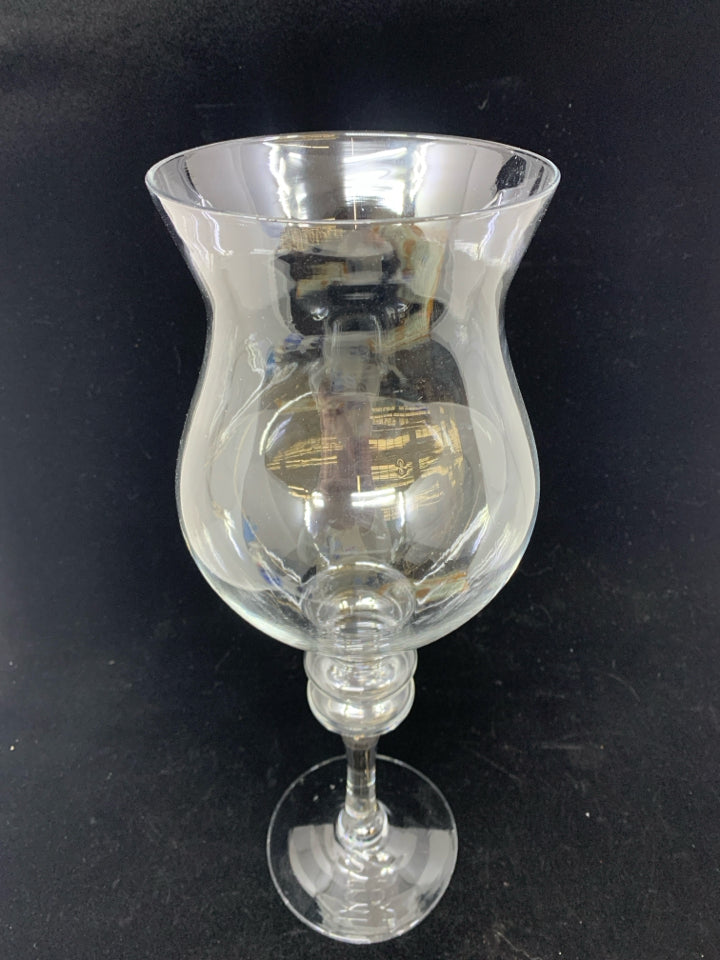 TALL CLEAR GLASS HURRICANE CANDLE HOLDER.