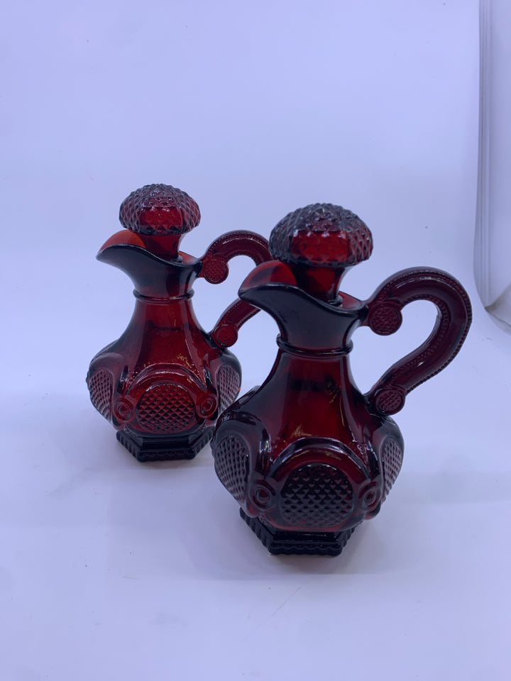 2 CRANBERRY OIL AND VINEGAR BOTTLE.
