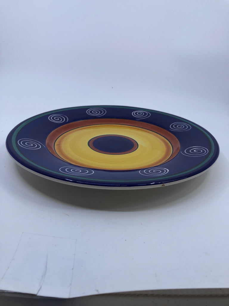 NAVY AND YELLOW STRIPE SERVING DISH.