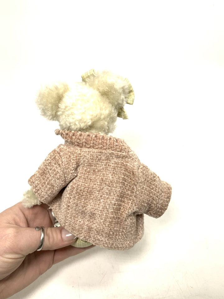 MINI WHITE BEAR W/ GREEN PLAID JUMP SUIT & SWEATER BOYDS BEAR.
