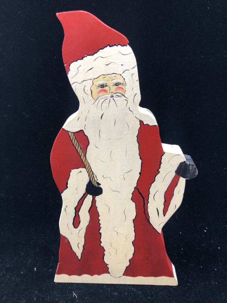 RED CARVED WOODED SANTA.