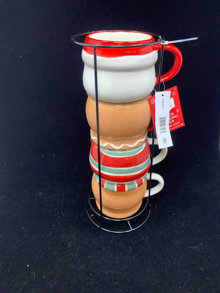 NWT 4 STACKING CHRISTMAS MUGS.
