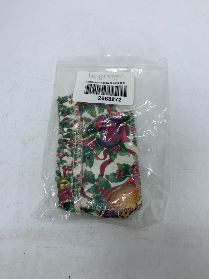 LONGABERGER LET IT SNOW 12 DAYS OF CHRISTMAS LINER IN BAG.
