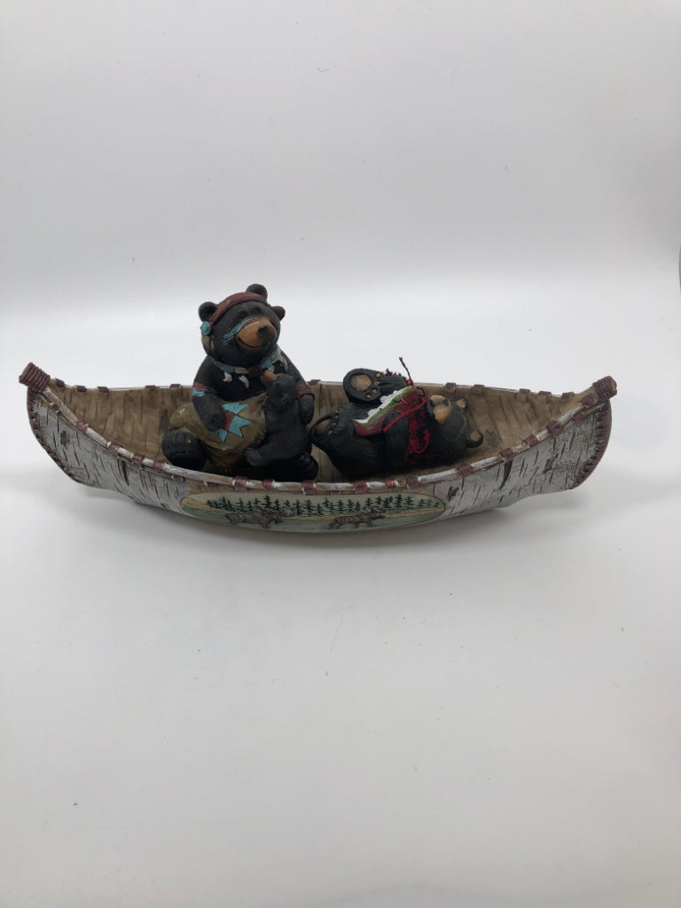 3PC BEARS IN CANOE DECOR FIGURINE.
