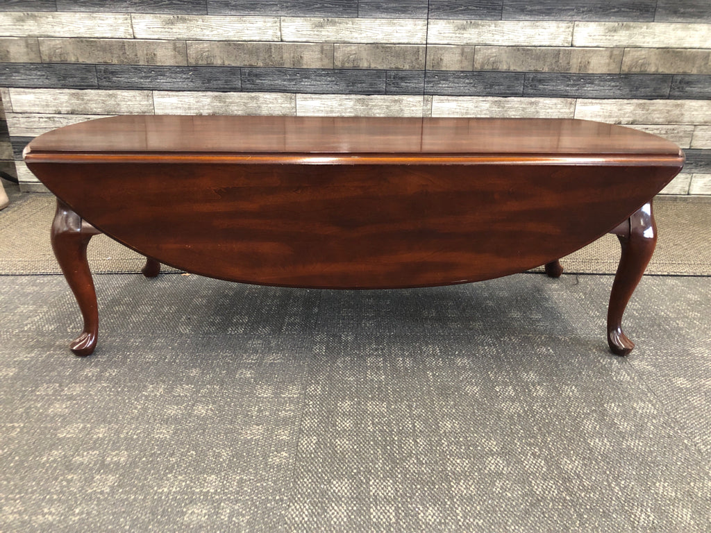 CHERRY WOOD DROP SIDE COFFEE TABLE.