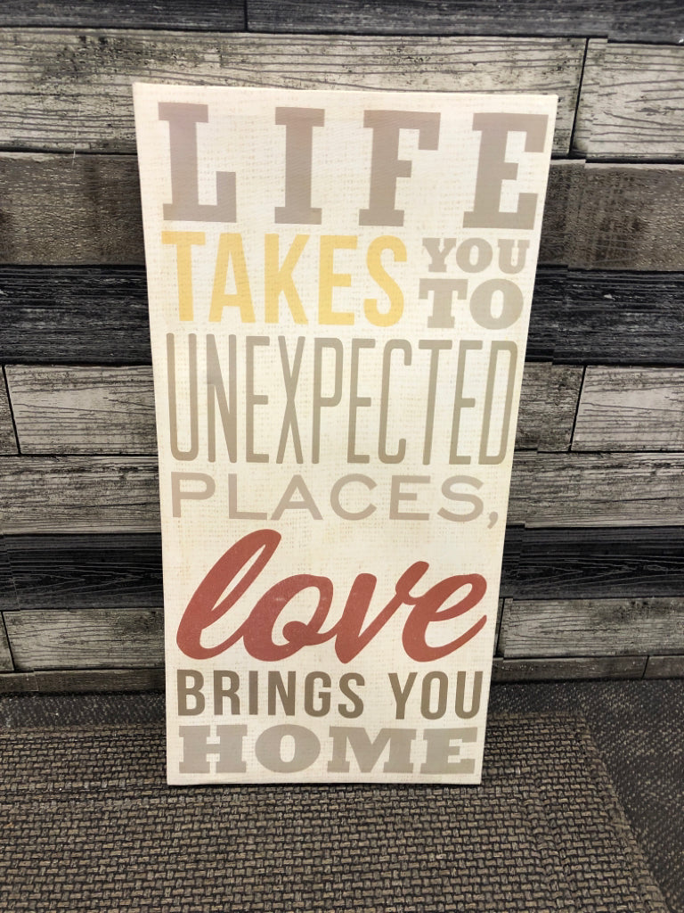 CANVAS 'LIFE TAKES YOU' WALL HANGING.