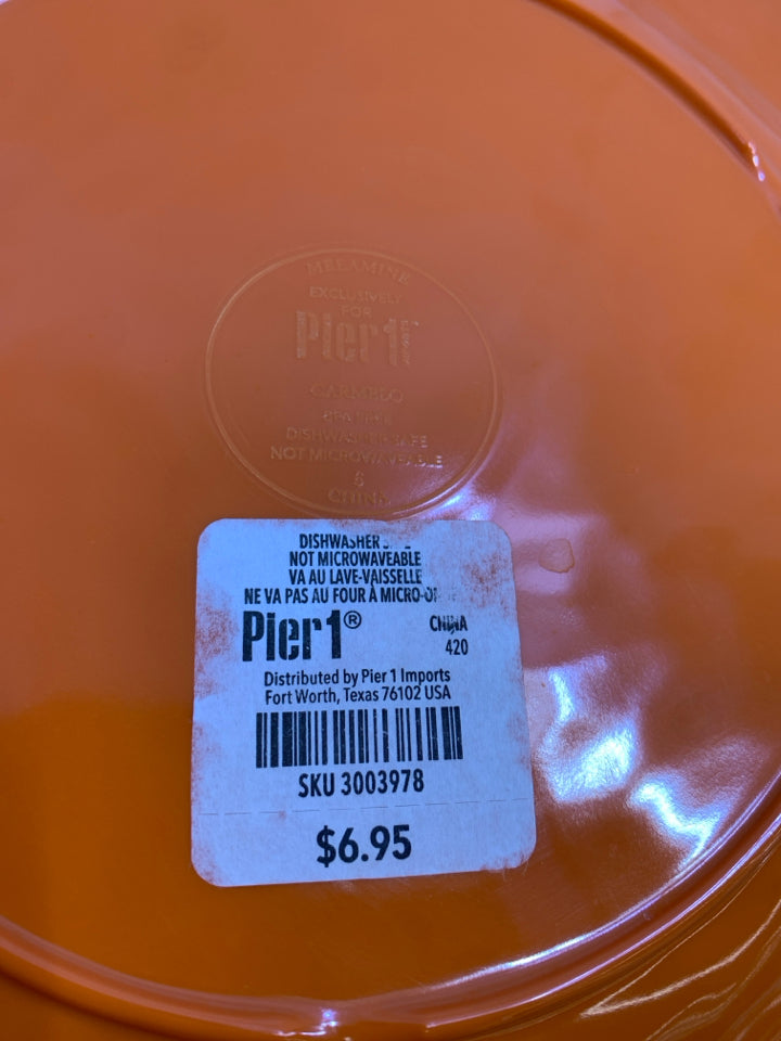 18PC PIER 1 ORANGE CRACKLE MELAMINE DINNER SVC FOR 6.