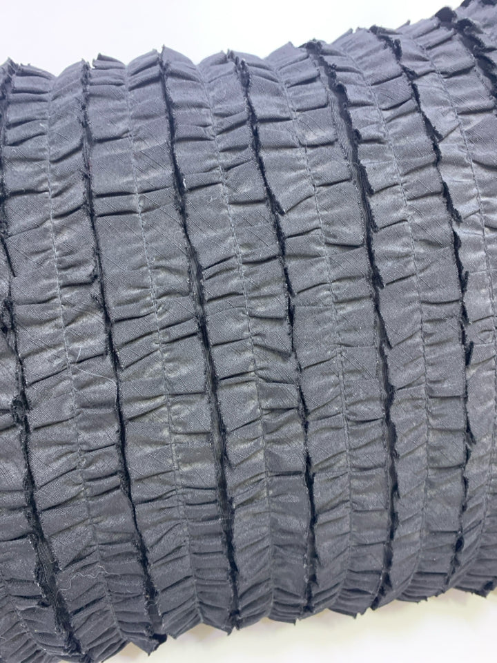 BLACK RUFFLED RECTANGLE PILLOW.