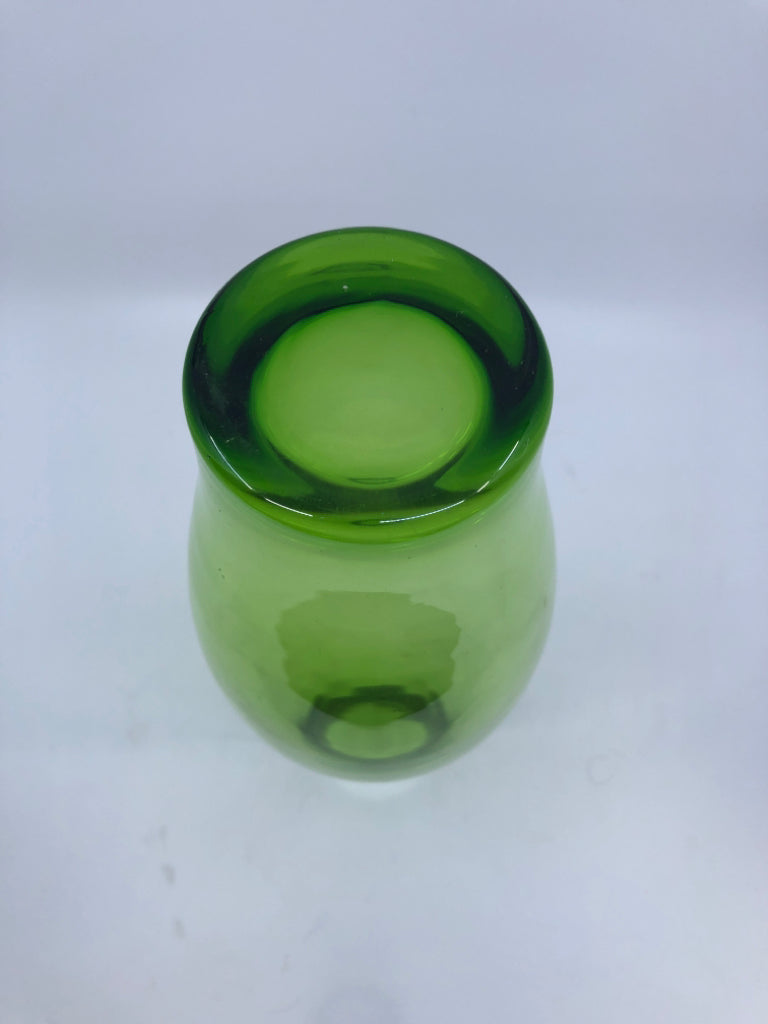 LIGHT GREEN THICK GLASS VASE.