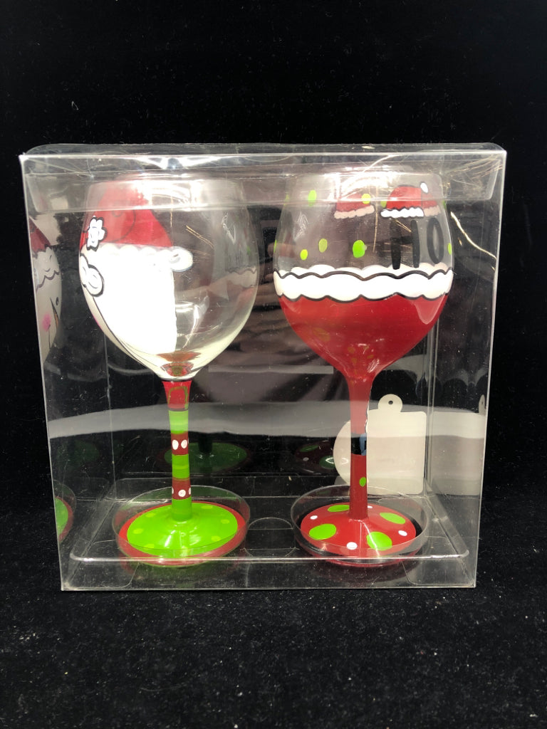 NIB 2 PAINTED WINE GLASSES.