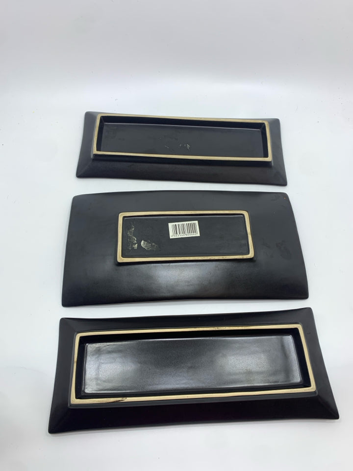 3PC MATTE BLACK CERAMIC SERVING PLATTERS.