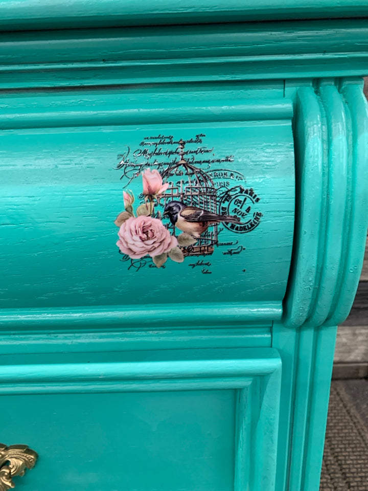 BRIGHT TEAL 2 DRAWER NIGHT STAND.