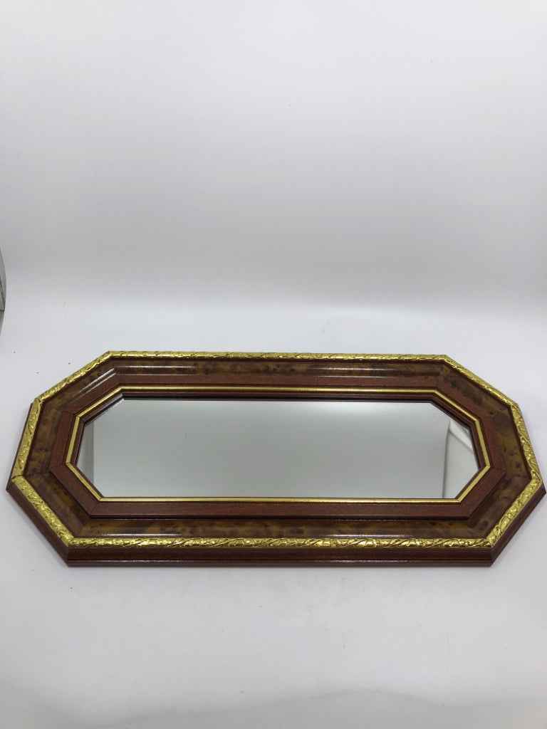 DARK WOOD GOLD ACCENT MIRROR.