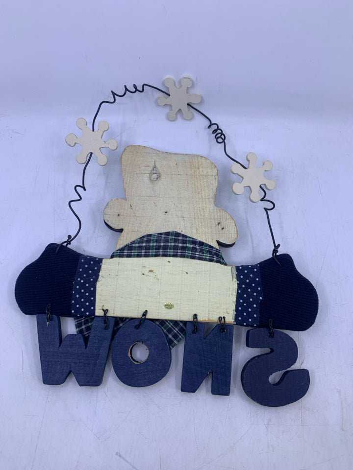 LET IS SNOW PRIMITIVE SNOWMAN WALL HANGING.