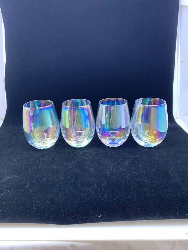 4 IRIDESCENT STEMLESS GLASSES