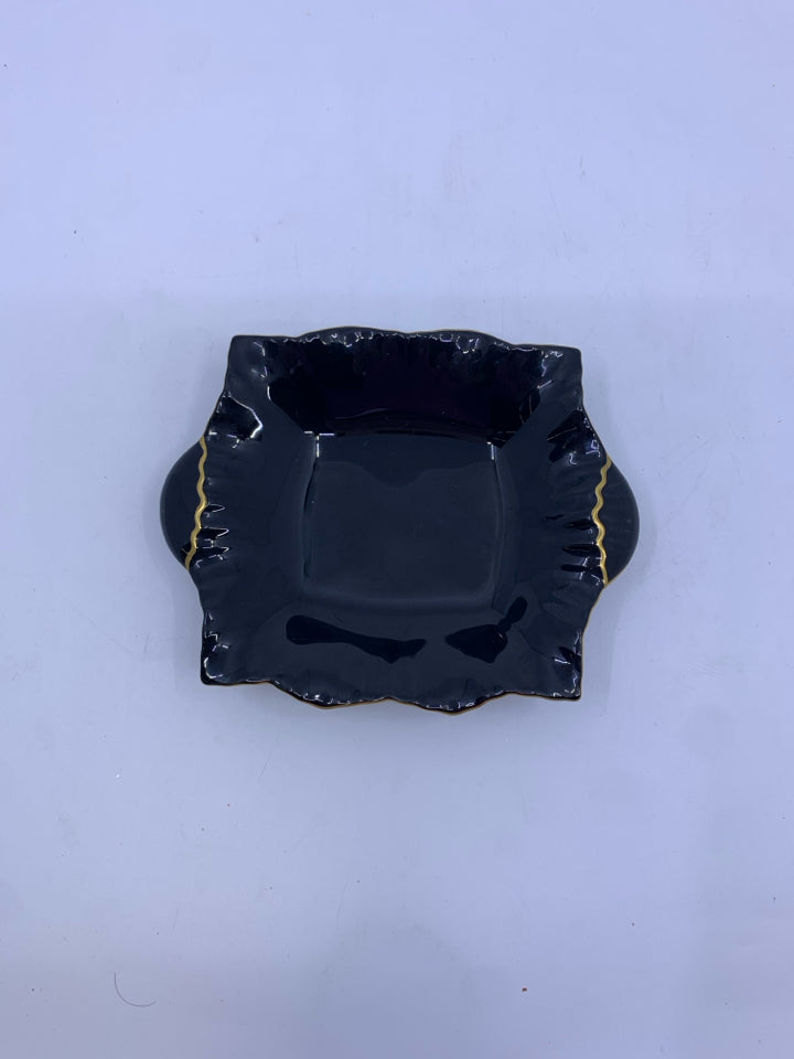 MIKASA BLACK TRINKET DISH W/ GOLD RIM.