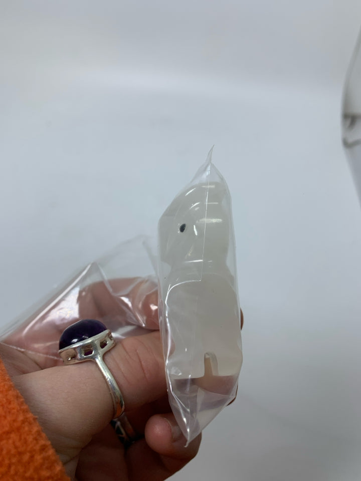 STONE CARVED CLEAR OWL IN BAG.