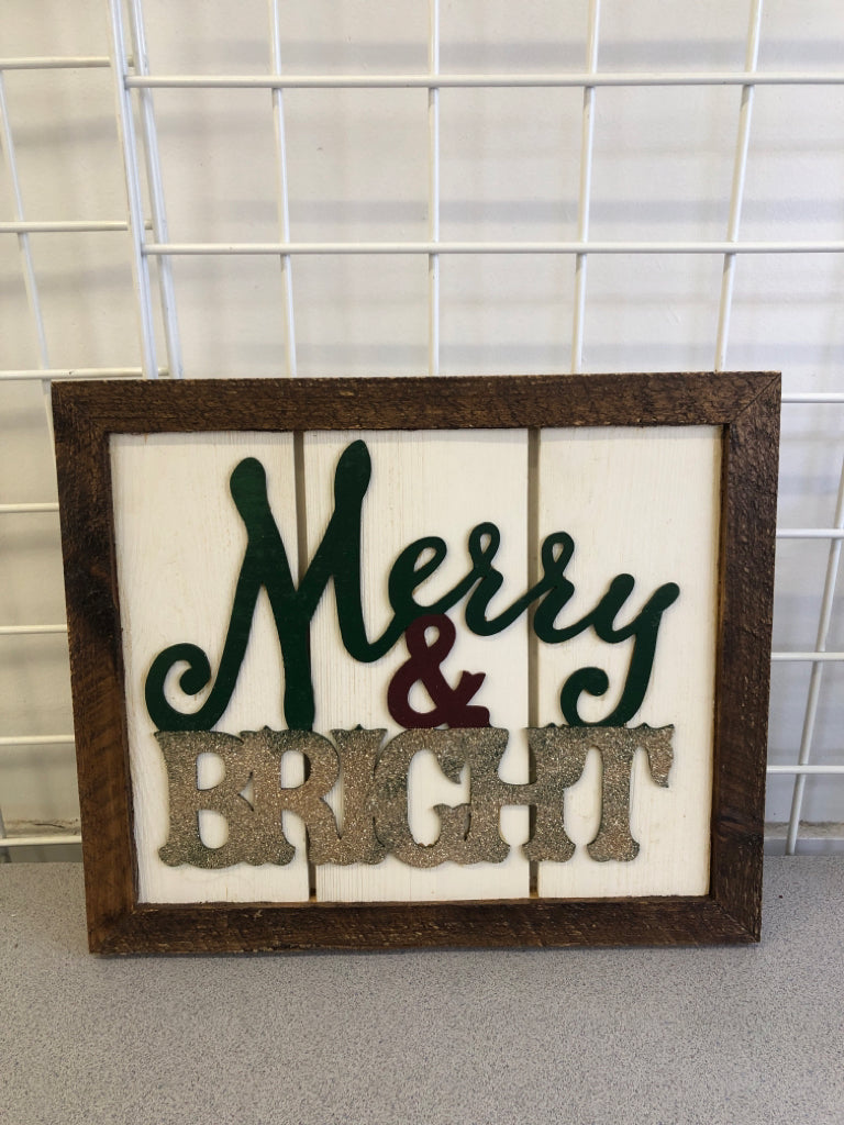 MERRY & BRIGHT W WOOD FRAME.