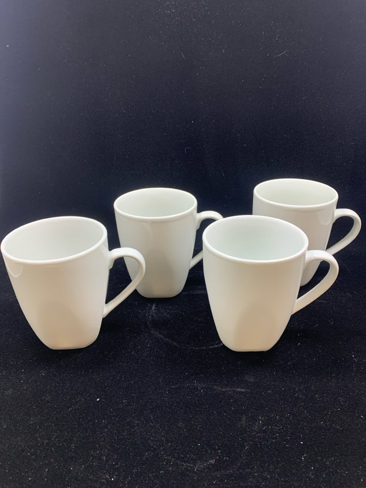4 SQUARE BOTTOM WHITE CERAMIC MUGS.