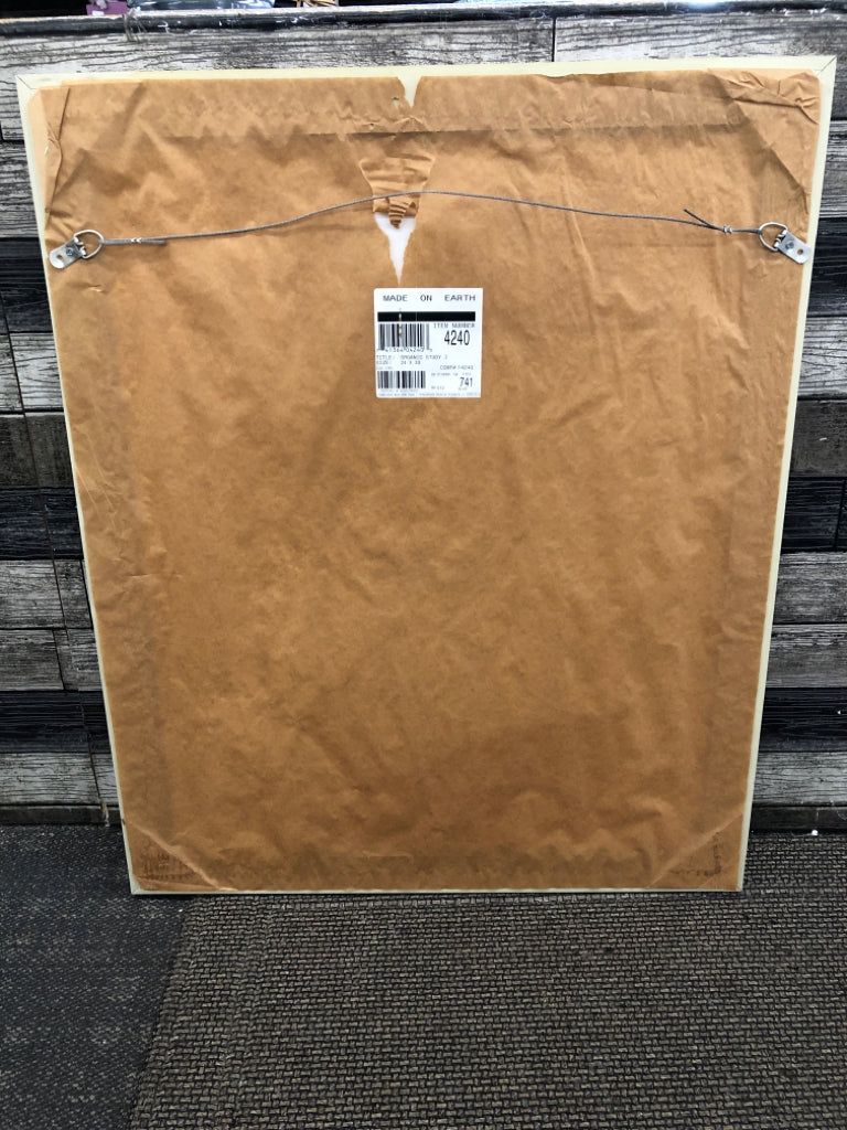 ABSTRACT COLORFUL WALL ART IN GREY FRAME.