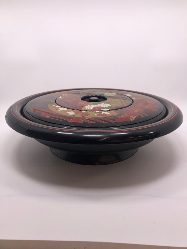 VTG COVERED LAZY SUSAN W/PAINTED PATTERNS.
