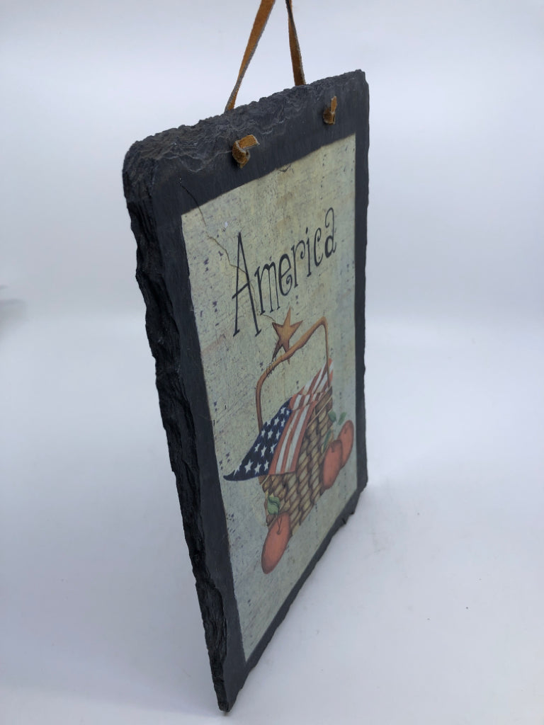 AMERICA SLATE W BASKET AND FLAG.