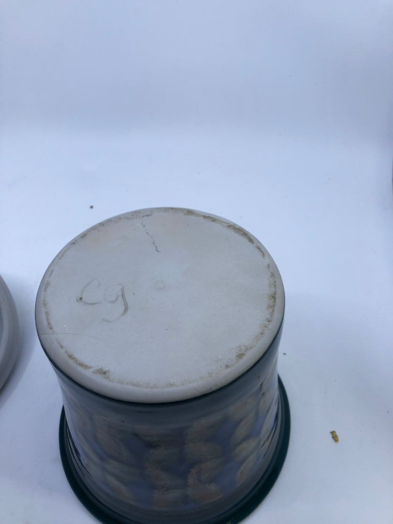 TEAL, BUTTERFLIES CERAMIC JAR W/LID.