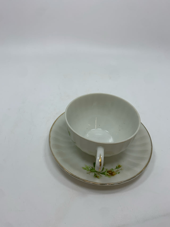VTG BROWN FLOWER GREEN LEAVES JAPANESE CUP/SAUCER.