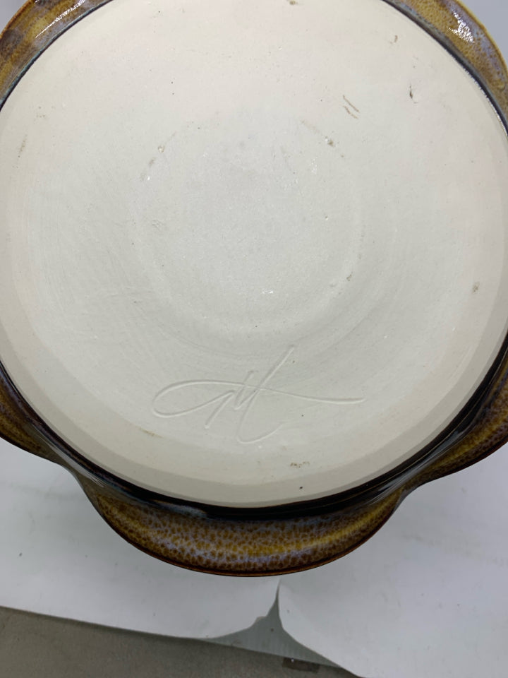 BROWN/BLUE W/ EMBOSSED SHELLS SMALL CHIP/DIP BOWL.