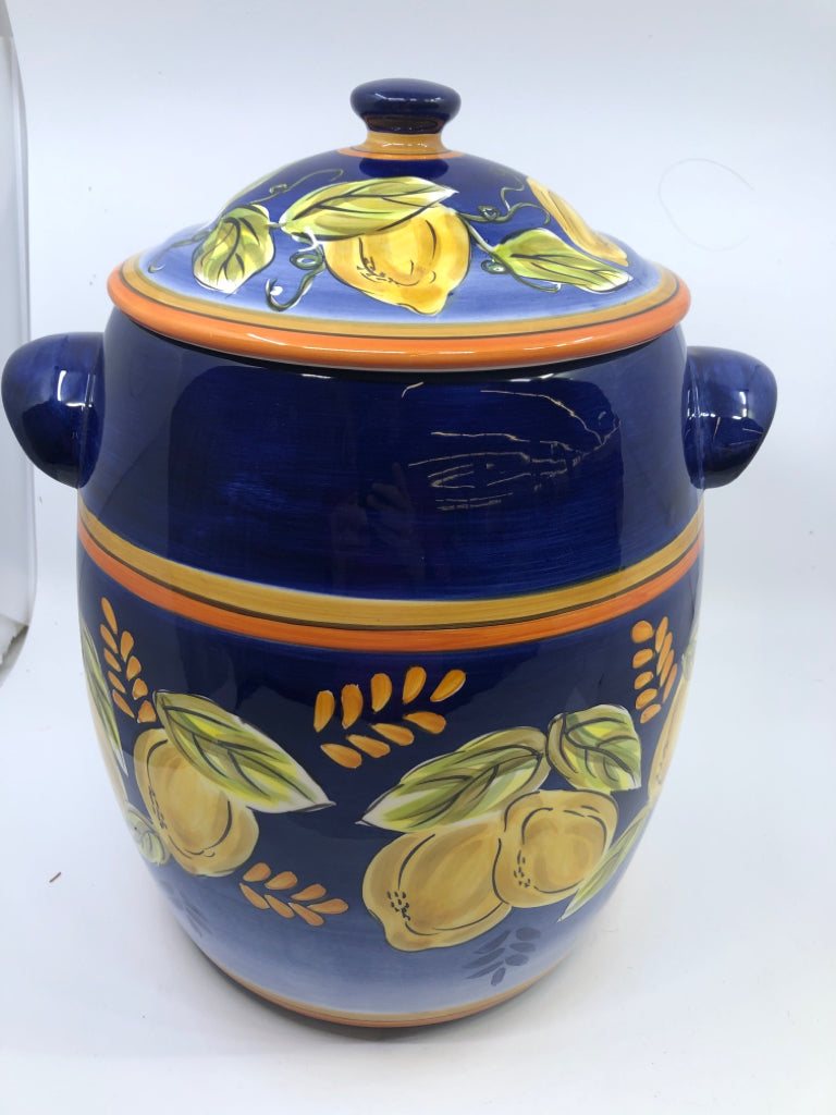 BLUE AND LEMON DRINK DISPENSER.