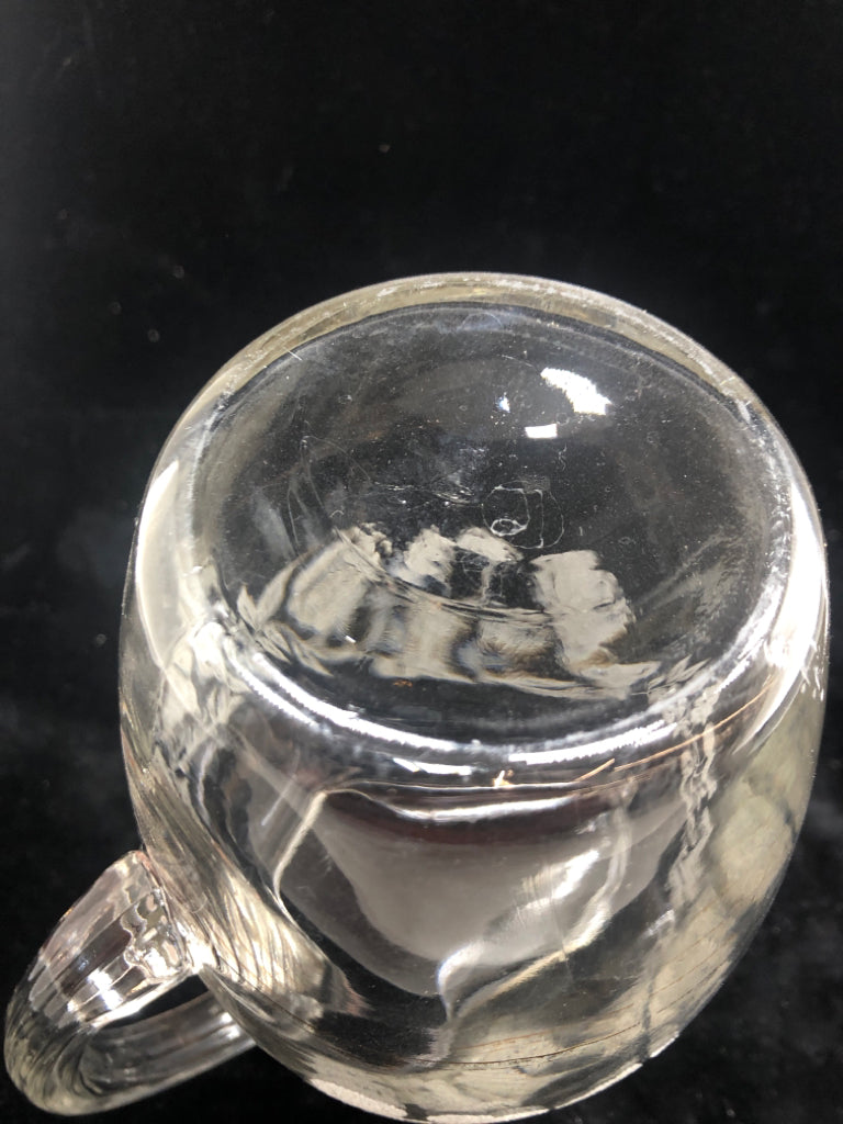 VTG GLASS PITCHER W/TEXTURED FRUIT DETAIL.