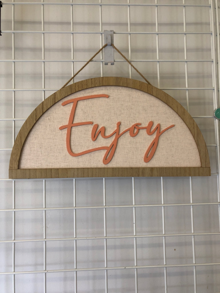 "ENJOY" HALF MOON SHAPE WALL HANGING.