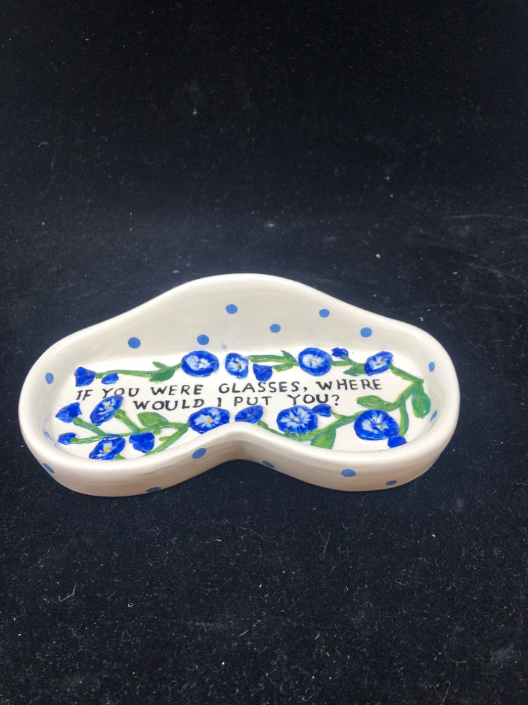 IF YOU WERE GLASSES -WHITE W BLUE FLORAL HOLDER.