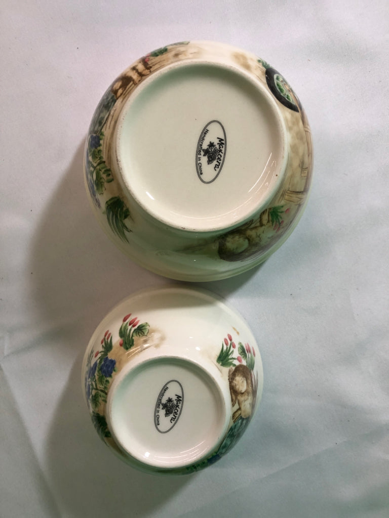 2 BUNNY W FLORAL NESTING BOWLS.