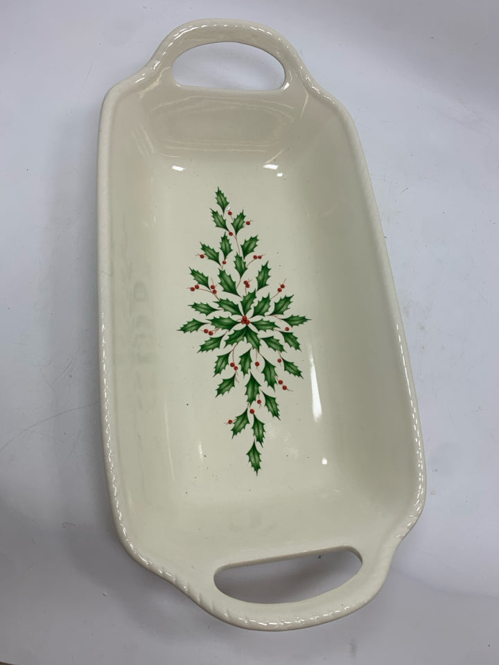 LENOX HOLLY PATTERN BAKING PAN W/ HANDLES.