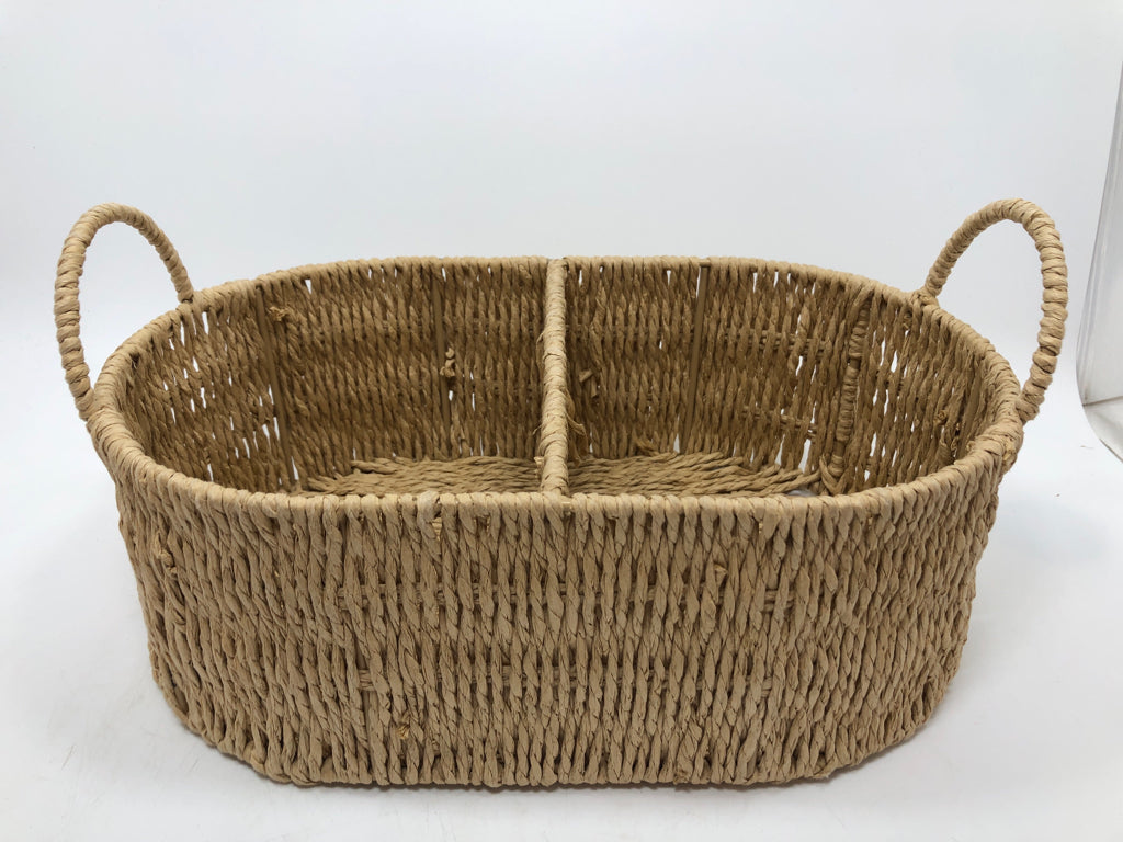 DIVIDED WICKER BASKET W/HANDLES.