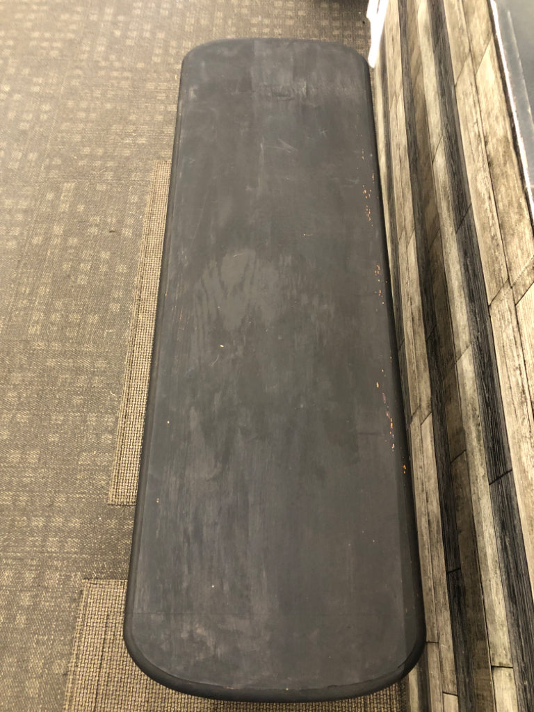 BLACK MATTE PAINTED WOOD LONG TABLE W/ DRAWER WHITE PAINTED HARDWARE.