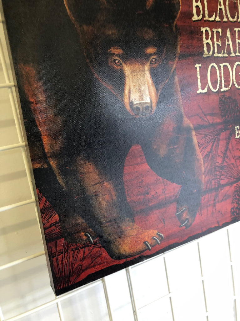 BLACK BEAR LODGE CANVAS WALL ART.