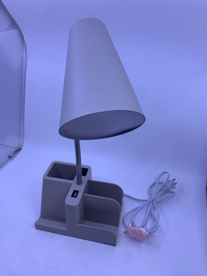 MATTE GRAY DESK ORGANIZER LAMP W/USB PORT.