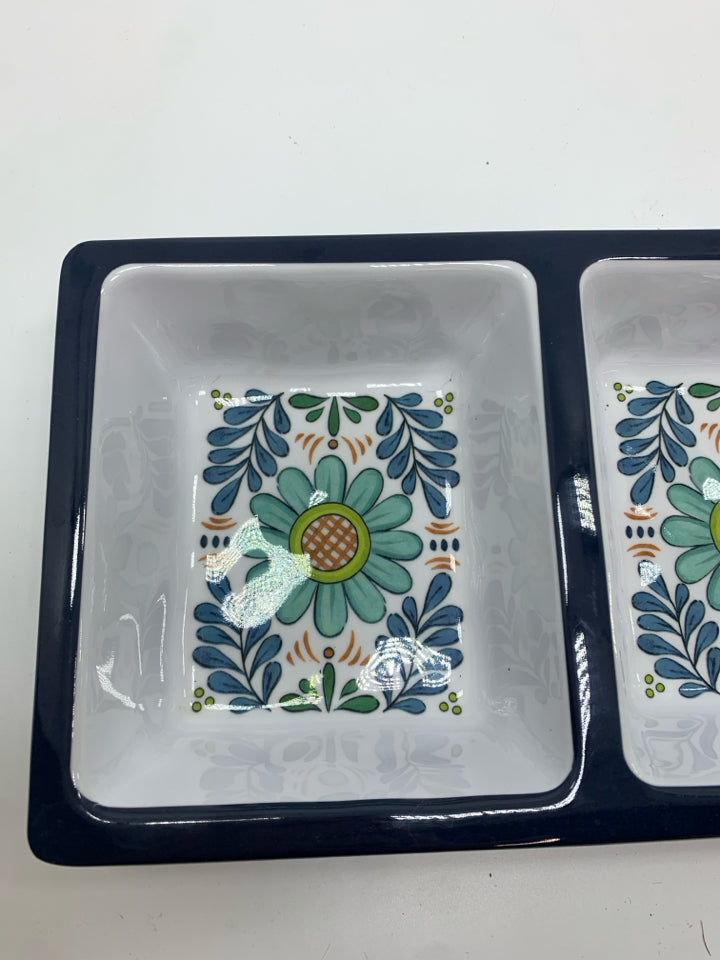 BLUE FLORAL MELAMINE DIVIDED TRAY.