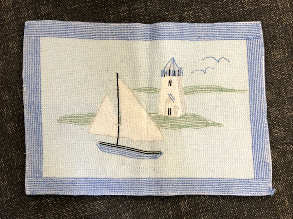NAUTICAL BATHROOM RUG SAILBOAT/LIGHTHOUSE.