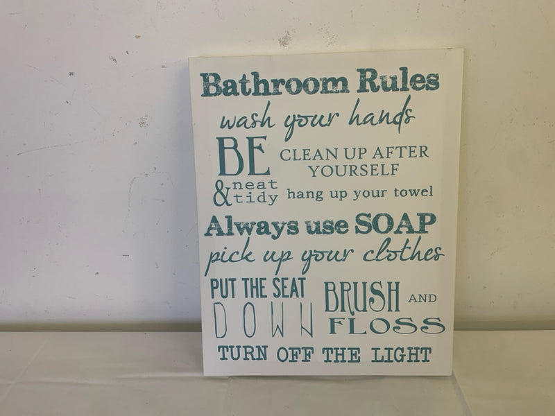 BATHROOM RULES CANVAS WALL ART.