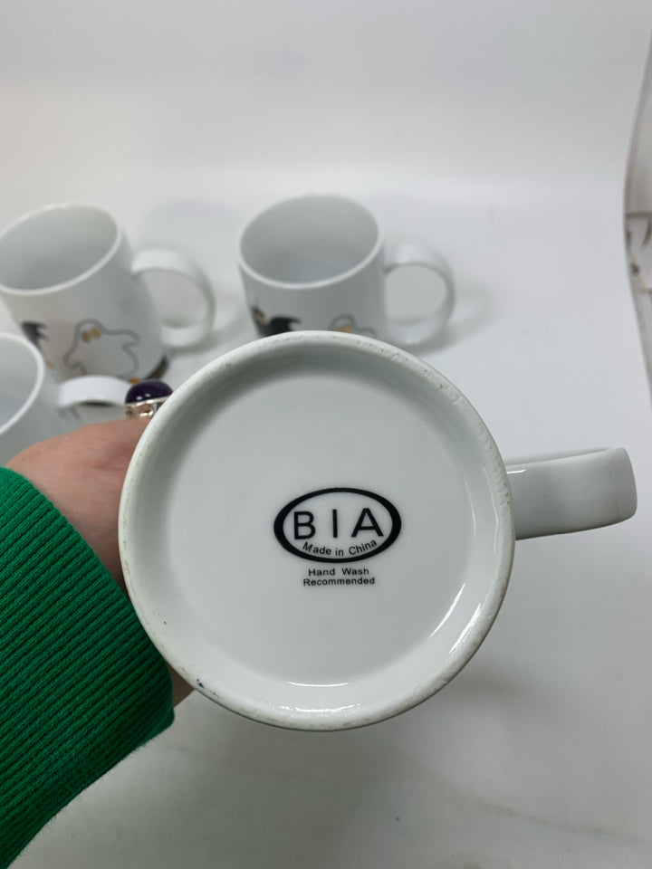 4 BAT/GHOST WHITE CORDON BLEU MUGS.