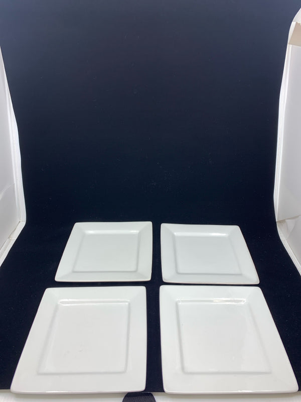 4 WHITE SQUARE PLATES APPETIZER PLATES.