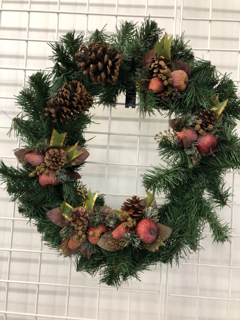 WREATH W FRUIT AND PINECONES.