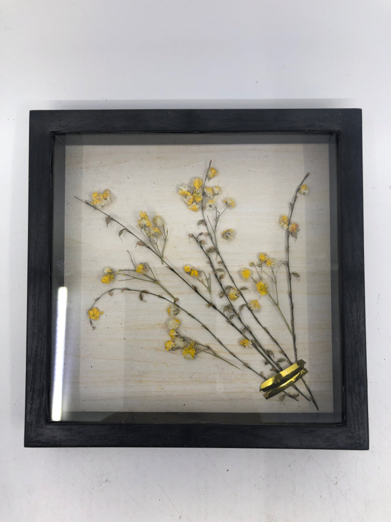 YELLOW FLORAL IN SHADOWBOX FRAME.