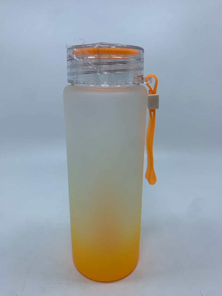 NIB FROSTED ORANGE GLASS TRAVEL CUP.