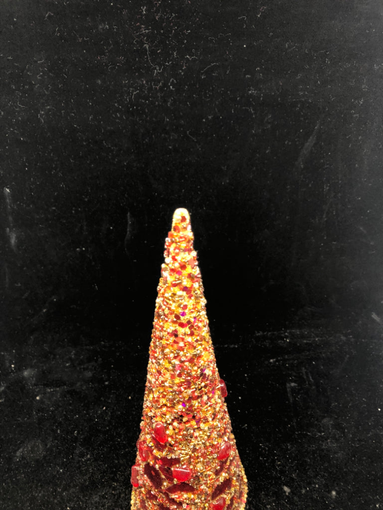 RED/GOLD GLITTER CONE CHRISTMAS TREE.