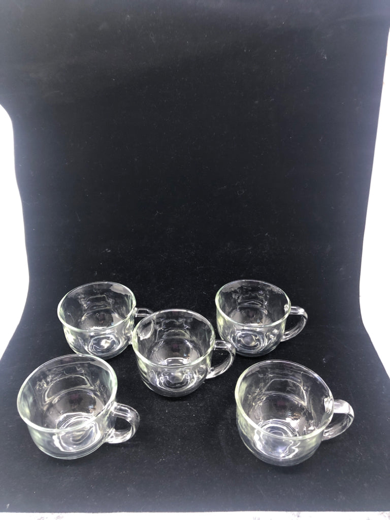 5 PC CLEAR GLASS MUGS.