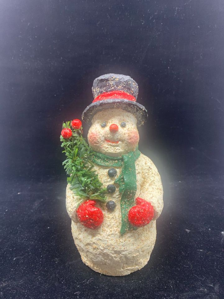 SNOWMAN W PINE IN HANDS.